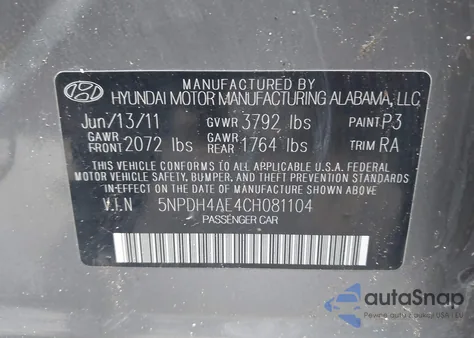 2012 Hyundai Elantra Limited from USA, damaged, VIN 5NPDH4AE4CH081104